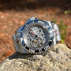 Custom Made Watch DIY With NH70 Automatic Movement Silver Case Black/wh Jubilee